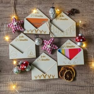 Holzumschlag für Geschenkkarten, weihnachtlich